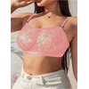image:imageMakeMeChic Womens Plus Size Bra Floral Lace Sheer Spaghetti Strap Wireless BralettePink