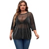 image:imageMakeMeChic Womens Plus Size Concert Outfits Fishnet Tops Black Rhinestone Mesh Short Sleeve Festival TopsB Black