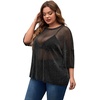 image:imageMakeMeChic Womens Plus Size Concert Outfits Fishnet Tops Black Rhinestone Mesh Short Sleeve Festival TopsB Black