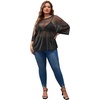 image:imageMakeMeChic Womens Plus Size Concert Outfits Fishnet Tops Black Rhinestone Mesh Short Sleeve Festival TopsB Black