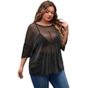 image:imageMakeMeChic Womens Plus Size Concert Outfits Fishnet Tops Black Rhinestone Mesh Short Sleeve Festival TopsB Black