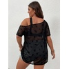 image:imageMakeMeChic Womens Plus Size Concert Outfits Fishnet Tops Black Rhinestone Mesh Short Sleeve Festival TopsBlack Cold Shoulder