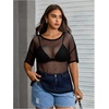 image:imageMakeMeChic Womens Plus Size Concert Outfits Fishnet Tops Black Rhinestone Mesh Short Sleeve Festival TopsBlack Fishnet