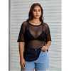 image:imageMakeMeChic Womens Plus Size Concert Outfits Fishnet Tops Black Rhinestone Mesh Short Sleeve Festival TopsBlack Fishnet