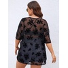 image:imageMakeMeChic Womens Plus Size Concert Outfits Fishnet Tops Black Rhinestone Mesh Short Sleeve Festival TopsBlack Floral