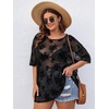 image:imageMakeMeChic Womens Plus Size Concert Outfits Fishnet Tops Black Rhinestone Mesh Short Sleeve Festival TopsBlack Floral