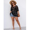 image:imageMakeMeChic Womens Plus Size Concert Outfits Fishnet Tops Black Rhinestone Mesh Short Sleeve Festival TopsBlack Floral