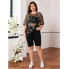 image:imageMakeMeChic Womens Plus Size Concert Outfits Fishnet Tops Black Rhinestone Mesh Short Sleeve Festival TopsBlack Floral Embroidery