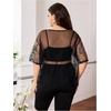 image:imageMakeMeChic Womens Plus Size Concert Outfits Fishnet Tops Black Rhinestone Mesh Short Sleeve Festival TopsBlack Floral Embroidery
