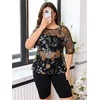 image:imageMakeMeChic Womens Plus Size Concert Outfits Fishnet Tops Black Rhinestone Mesh Short Sleeve Festival TopsBlack Floral Embroidery