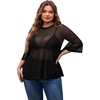 image:imageMakeMeChic Womens Plus Size Concert Outfits Fishnet Tops Black Rhinestone Mesh Short Sleeve Festival TopsBlack Mesh