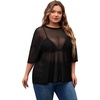 image:imageMakeMeChic Womens Plus Size Concert Outfits Fishnet Tops Black Rhinestone Mesh Short Sleeve Festival TopsBlack Mesh