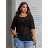 image:imageMakeMeChic Womens Plus Size Concert Outfits Fishnet Tops Black Rhinestone Mesh Short Sleeve Festival TopsBlack Rhinestone