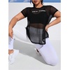 image:imageMakeMeChic Womens Plus Size Concert Outfits Fishnet Tops Black Rhinestone Mesh Short Sleeve Festival TopsBlack and White