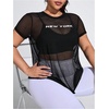 image:imageMakeMeChic Womens Plus Size Concert Outfits Fishnet Tops Black Rhinestone Mesh Short Sleeve Festival TopsBlack and White