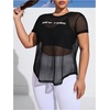image:imageMakeMeChic Womens Plus Size Concert Outfits Fishnet Tops Black Rhinestone Mesh Short Sleeve Festival TopsBlack and White