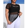 image:imageMakeMeChic Womens Plus Size Concert Outfits Fishnet Tops Black Rhinestone Mesh Short Sleeve Festival TopsBlack and White