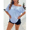 image:imageMakeMeChic Womens Plus Size Concert Outfits Fishnet Tops Black Rhinestone Mesh Short Sleeve Festival TopsBlue
