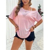 image:imageMakeMeChic Womens Plus Size Concert Outfits Fishnet Tops Black Rhinestone Mesh Short Sleeve Festival TopsPink