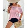 image:imageMakeMeChic Womens Plus Size Concert Outfits Fishnet Tops Black Rhinestone Mesh Short Sleeve Festival TopsPink