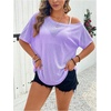 image:imageMakeMeChic Womens Plus Size Concert Outfits Fishnet Tops Black Rhinestone Mesh Short Sleeve Festival TopsPurple