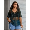 image:imageMakeMeChic Womens Plus Size Concert Outfits Fishnet Tops Black Rhinestone Mesh Short Sleeve Festival TopsTeal Blue