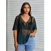 image:imageMakeMeChic Womens Plus Size Concert Outfits Fishnet Tops Black Rhinestone Mesh Short Sleeve Festival TopsTeal Blue
