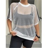 image:imageMakeMeChic Womens Plus Size Concert Outfits Fishnet Tops Black Rhinestone Mesh Short Sleeve Festival TopsWhite B