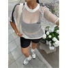 image:imageMakeMeChic Womens Plus Size Concert Outfits Fishnet Tops Black Rhinestone Mesh Short Sleeve Festival TopsWhite B