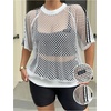 image:imageMakeMeChic Womens Plus Size Concert Outfits Fishnet Tops Black Rhinestone Mesh Short Sleeve Festival TopsWhite B