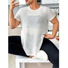 image:imageMakeMeChic Womens Plus Size Concert Outfits Fishnet Tops Black Rhinestone Mesh Short Sleeve Festival TopsWhite C