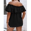 image:imageMakeMeChic Womens Plus Size Off Shoulder Tops Ruffle Short Sleeve Blouse Summer Tie Front OutfitsBlack
