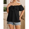 image:imageMakeMeChic Womens Plus Size Off Shoulder Tops Ruffle Short Sleeve Blouse Summer Tie Front OutfitsBlack a