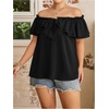 image:imageMakeMeChic Womens Plus Size Off Shoulder Tops Ruffle Short Sleeve Blouse Summer Tie Front OutfitsBlack a