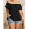 image:imageMakeMeChic Womens Plus Size Off Shoulder Tops Ruffle Short Sleeve Blouse Summer Tie Front OutfitsBlack a