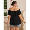 image:imageMakeMeChic Womens Plus Size Off Shoulder Tops Ruffle Short Sleeve Blouse Summer Tie Front OutfitsBlack a