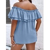 image:imageMakeMeChic Womens Plus Size Off Shoulder Tops Ruffle Short Sleeve Blouse Summer Tie Front OutfitsDusty Blue