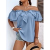 image:imageMakeMeChic Womens Plus Size Off Shoulder Tops Ruffle Short Sleeve Blouse Summer Tie Front OutfitsDusty Blue