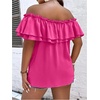 image:imageMakeMeChic Womens Plus Size Off Shoulder Tops Ruffle Short Sleeve Blouse Summer Tie Front OutfitsHot Pink
