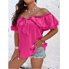 image:imageMakeMeChic Womens Plus Size Off Shoulder Tops Ruffle Short Sleeve Blouse Summer Tie Front OutfitsHot Pink