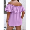 image:imageMakeMeChic Womens Plus Size Off Shoulder Tops Ruffle Short Sleeve Blouse Summer Tie Front OutfitsMauve Purple