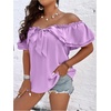 image:imageMakeMeChic Womens Plus Size Off Shoulder Tops Ruffle Short Sleeve Blouse Summer Tie Front OutfitsMauve Purple