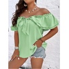 image:imageMakeMeChic Womens Plus Size Off Shoulder Tops Ruffle Short Sleeve Blouse Summer Tie Front OutfitsMint Green