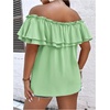 image:imageMakeMeChic Womens Plus Size Off Shoulder Tops Ruffle Short Sleeve Blouse Summer Tie Front OutfitsMint Green