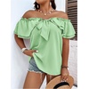 image:imageMakeMeChic Womens Plus Size Off Shoulder Tops Ruffle Short Sleeve Blouse Summer Tie Front OutfitsMint Green