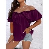 image:imageMakeMeChic Womens Plus Size Off Shoulder Tops Ruffle Short Sleeve Blouse Summer Tie Front OutfitsPurple