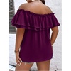 image:imageMakeMeChic Womens Plus Size Off Shoulder Tops Ruffle Short Sleeve Blouse Summer Tie Front OutfitsPurple