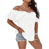 image:imageMakeMeChic Womens Plus Size Off Shoulder Tops Ruffle Short Sleeve Blouse Summer Tie Front OutfitsWhite