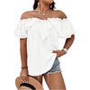 image:imageMakeMeChic Womens Plus Size Off Shoulder Tops Ruffle Short Sleeve Blouse Summer Tie Front OutfitsWhite
