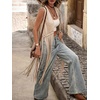 image:imageMakeMeChic Womens Rivet Suede Tassel Sleeveless Vest Jacket Open Front Cowboy Chic Fringe Vest OuterwearApricot